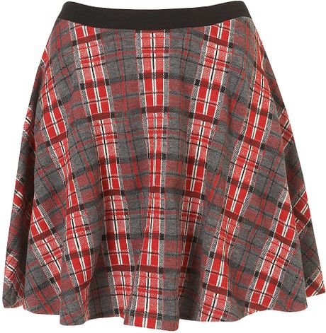Topshop Red Check Skater Skirt in Red - Lyst