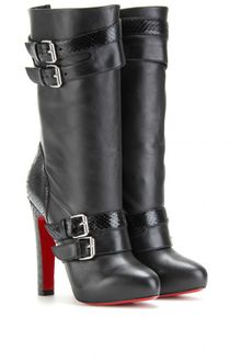 Christian Louboutin Loubi Bike 140 Snakeskindetailed Leather Boots - Lyst