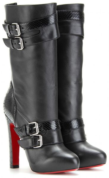 Christian Louboutin Loubi Bike 140 Snakeskindetailed Leather Boots in Red - Lyst