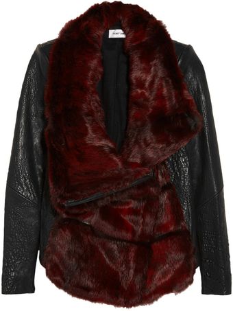 Helmut Lang Rabbittrimmed Texturedleather Jacket - Lyst