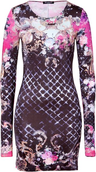 Balmain Blackmulti Floral Jersey Dress - Lyst