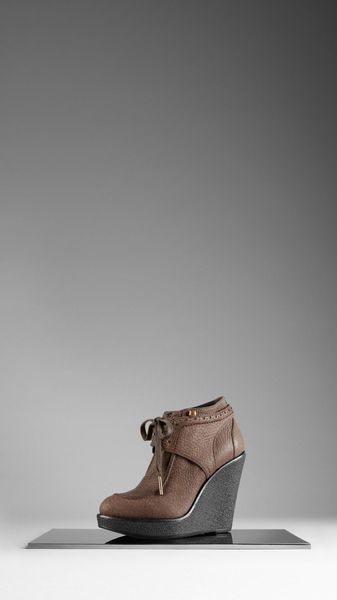 Burberry Brogue Leather Platform Wedge Boots - Lyst