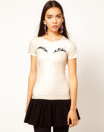 Danielle Scutt Metallic Jersey Top with Printed Peep Bust Detail - Lyst