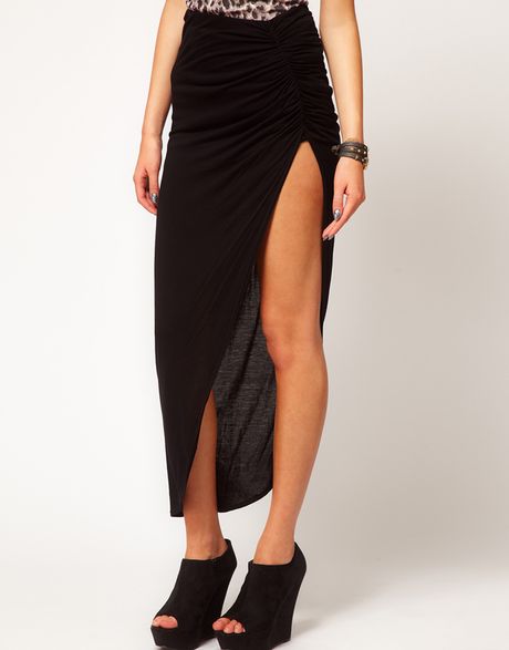 ruched side split maxi skirt