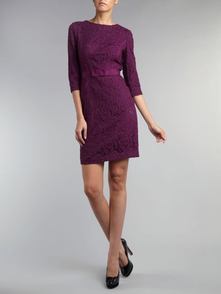 Untold Lace Dress with Sheer Sleeves in Purple