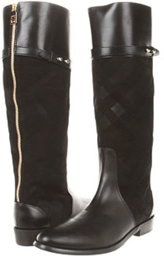 Burberry Check Suede Riding Boots - Lyst