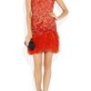 Matthew Williamson Feathertrimmed Embellished Lace Dress in Red - Lyst