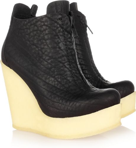Pedro Garcia Fedora Textured Leather Wedge Ankle Boots in Black - Lyst
