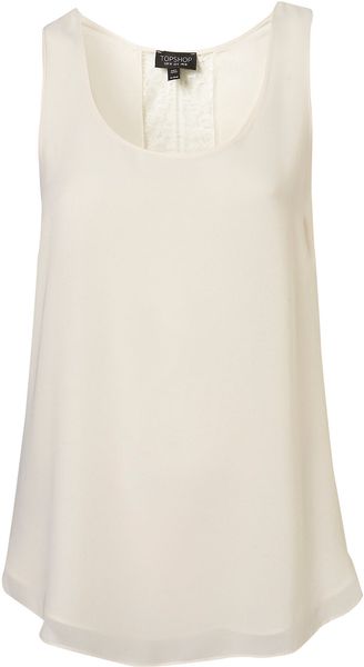 Topshop Cream Lace Back Vest - Lyst
