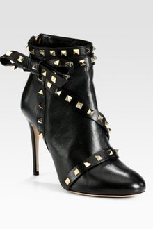 Valentino Rockstud Leather Bow Ankle Boots - Lyst