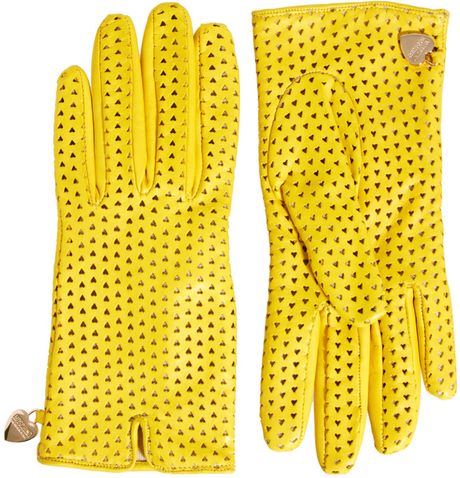 Moschino Cheap & Chic Perforated Heart Gloves in Yellow (lemon) - Lyst