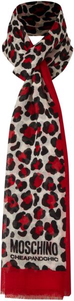 Moschino Cheap & Chic Leopard Print Scarf in Red - Lyst