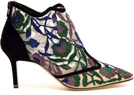 Nicholas Kirkwood Belle Epoque Embroidered Mesh Boots in Green (taupe) - Lyst