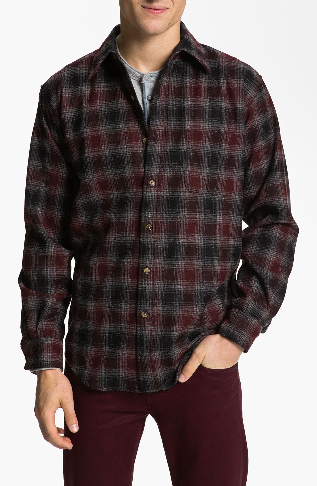 Pendleton Lodge Fitted Plaid Wool Flannel Shirt in Brown for Men