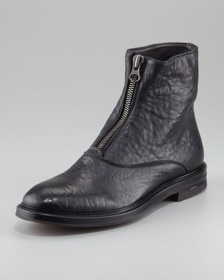 Alexander Mcqueen Textured Zip Boot in Black for Men - Lyst