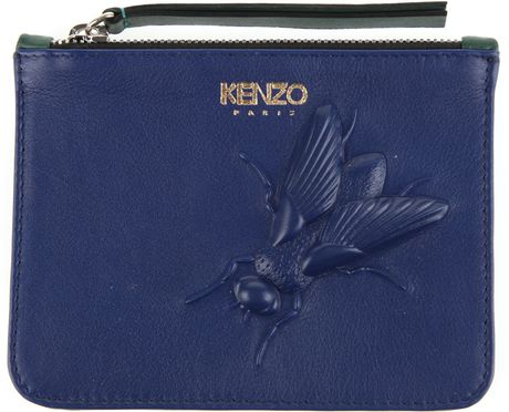 Kenzo Bicolored Pouch in Leather with Engraved Insect in Blue - Lyst