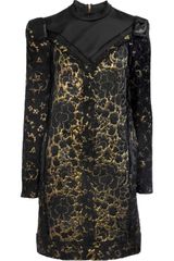 Lanvin Satin Trimmed Floral Brocade Dress
