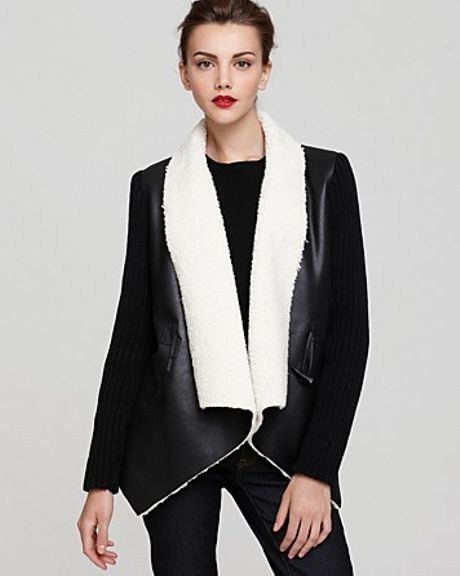 Sam Edelman Sherpa Wrap Coat with Knit Sleeves in Black - Lyst
