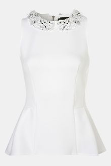 Topshop Embellished Collar Peplum Top - Lyst