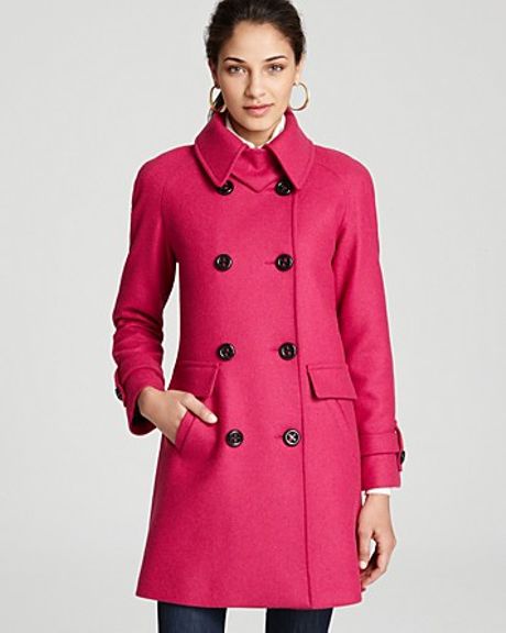 Trina Turk Charlotte Twill Double Breasted Jacket with Leather Detail in Pink (hot pink)