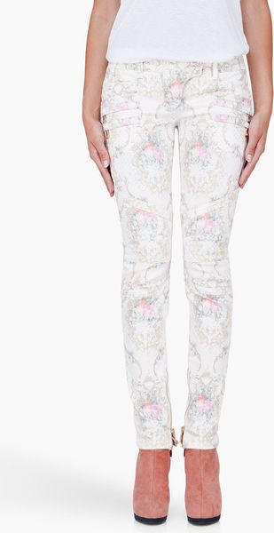 Balmain Nude Floral Print Jeans - Lyst