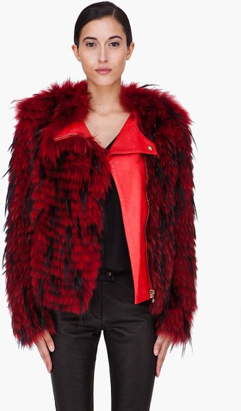 Balmain Red Raccoon Fur Jacket in Red - Lyst
