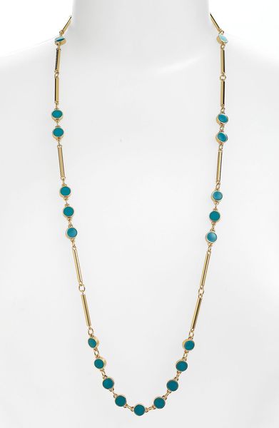 Kate Spade Dotted Line Long Station Necklace in Blue (turquoise/ gold) - Lyst
