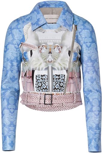 Mary Katrantzou Peony Porcelain Horse Printed Leather Jacket - Lyst
