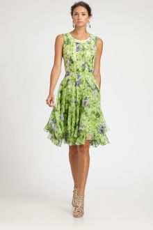 Oscar de la Renta Floral Silk Dress - Lyst