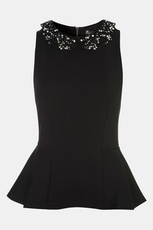 Topshop Embellished Collar Peplum Top - Lyst