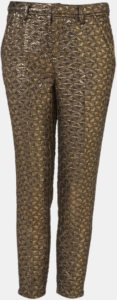 Topshop Metallic Jacquard Crop Cigarette Pants in Green (gold) - Lyst