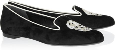 Alexander Mcqueen Sequin SkullEmbellished Suede Loafers in Black - Lyst