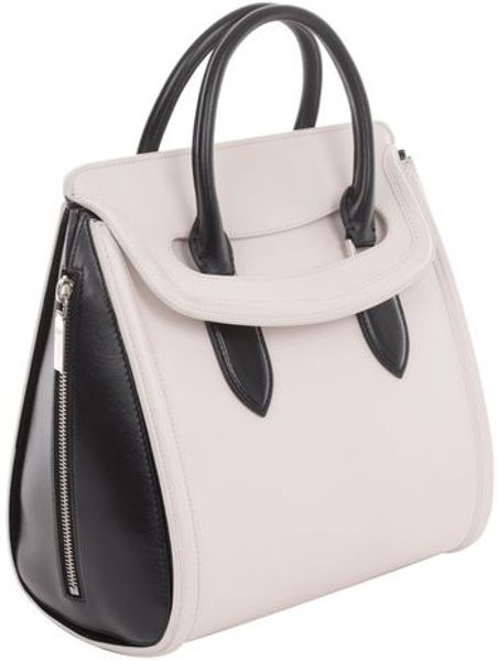 Alexander Mcqueen Ivory Black Polished Leather Medium Heroine in Beige (ivory) - Lyst