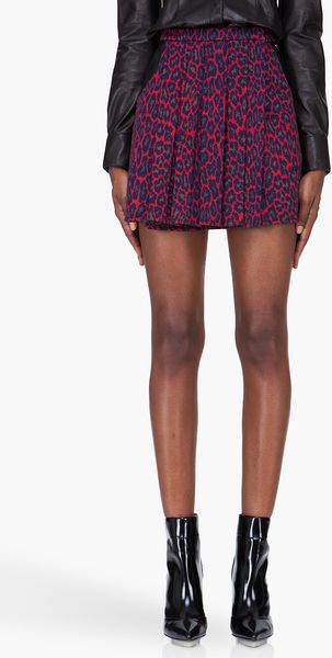 Christopher Kane Red Leather Trim Leopard Kilt - Lyst