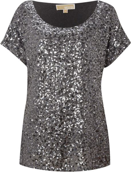 Michael By Michael Kors All Over Sequin Top in Gray (gunmetal) - Lyst