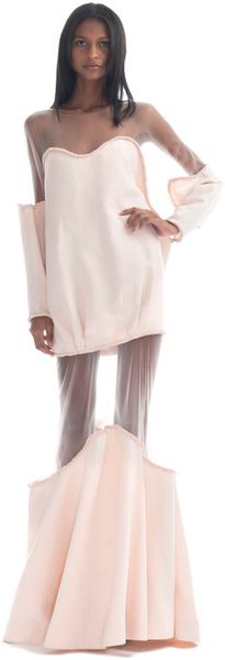 Paula Raia  Long Sleeved Pale Pink Illusion Gown - Lyst