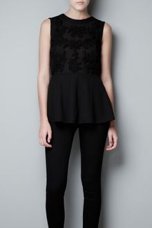 Zara Embroidered Peplum Top - Lyst