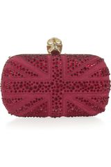 Alexander McQueen Britannia Skull Diamanté Studded Suede Clutch
