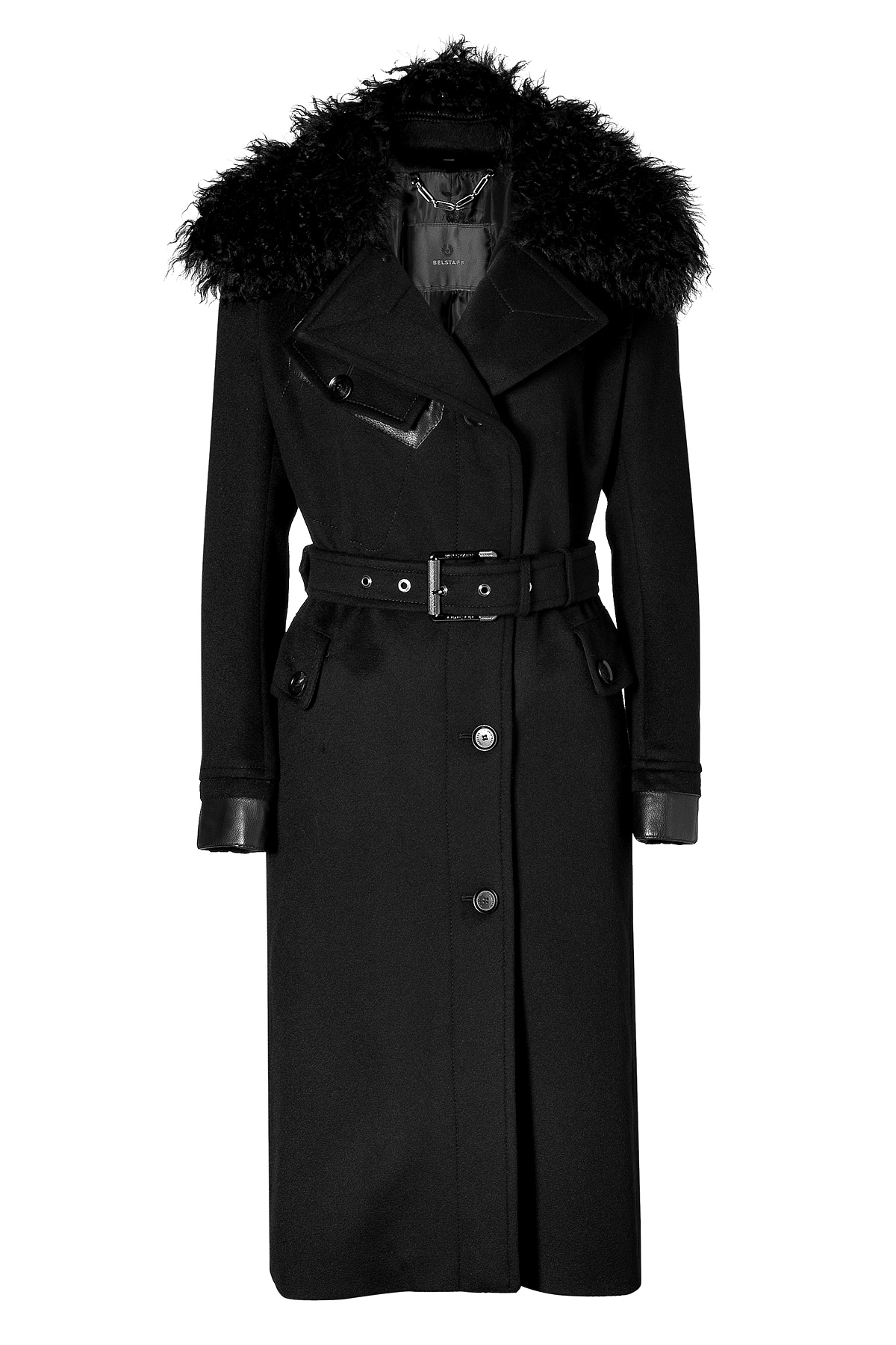 Belstaff Cashmere Belted Linton Trench Coat with Fur Collar in Black Lyst