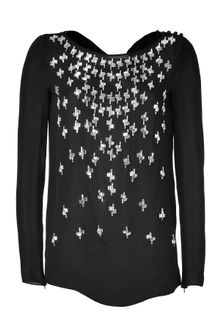Emilio Pucci Black Crystal Embellished Silk Top - Lyst