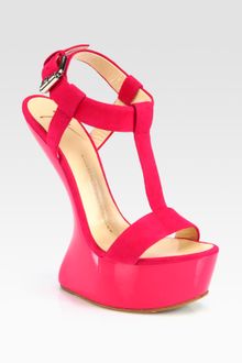 Giuseppe Zanotti Suede Curvedwedge Tstrap Sandals - Lyst