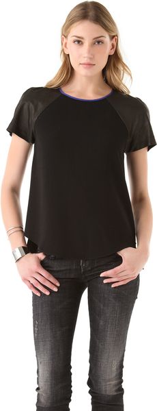 Rebecca Taylor Crepe Leather Tee - Lyst