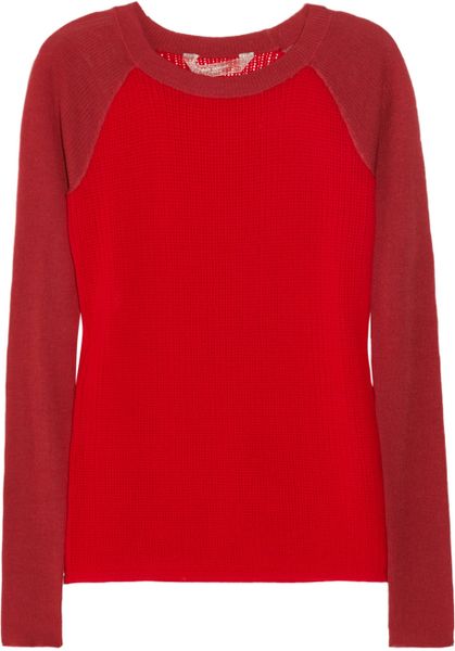 Reed Krakoff Contrast Sleeve Wool and Silk Sweater in Red - Lyst