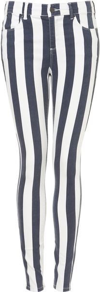 Topshop Stripe Print Jeans  in White (navy blue) - Lyst