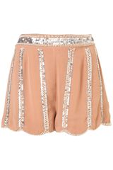 Topshop Sequin Stripe Shorts By Rare
