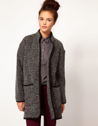 River Island Marl Coatigan with Leather Look Trim - Lyst