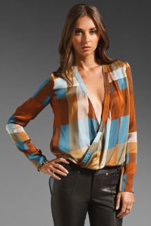 10 Crosby by Derek Lam Long Sleeve Wrap Front Blouse - Lyst