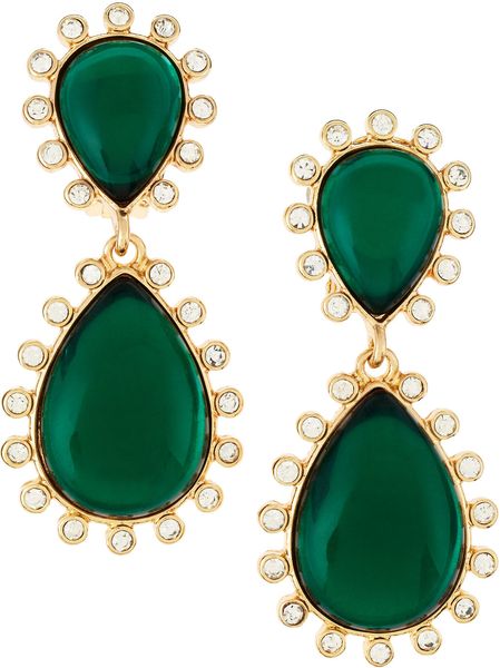 Kenneth Jay Lane Rhinestone Dangle Clipon Earrings in Green (null) - Lyst