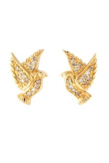 Sydney Evan Pave Bird Stud Earrings Yellow Gold - Lyst