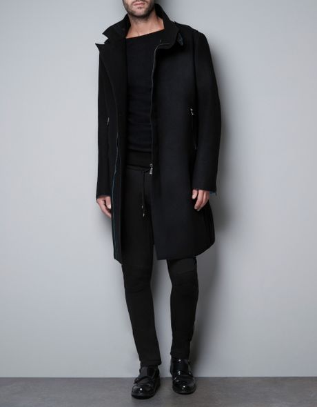 Zara Coat with Piped Seams in Black for Men | Lyst